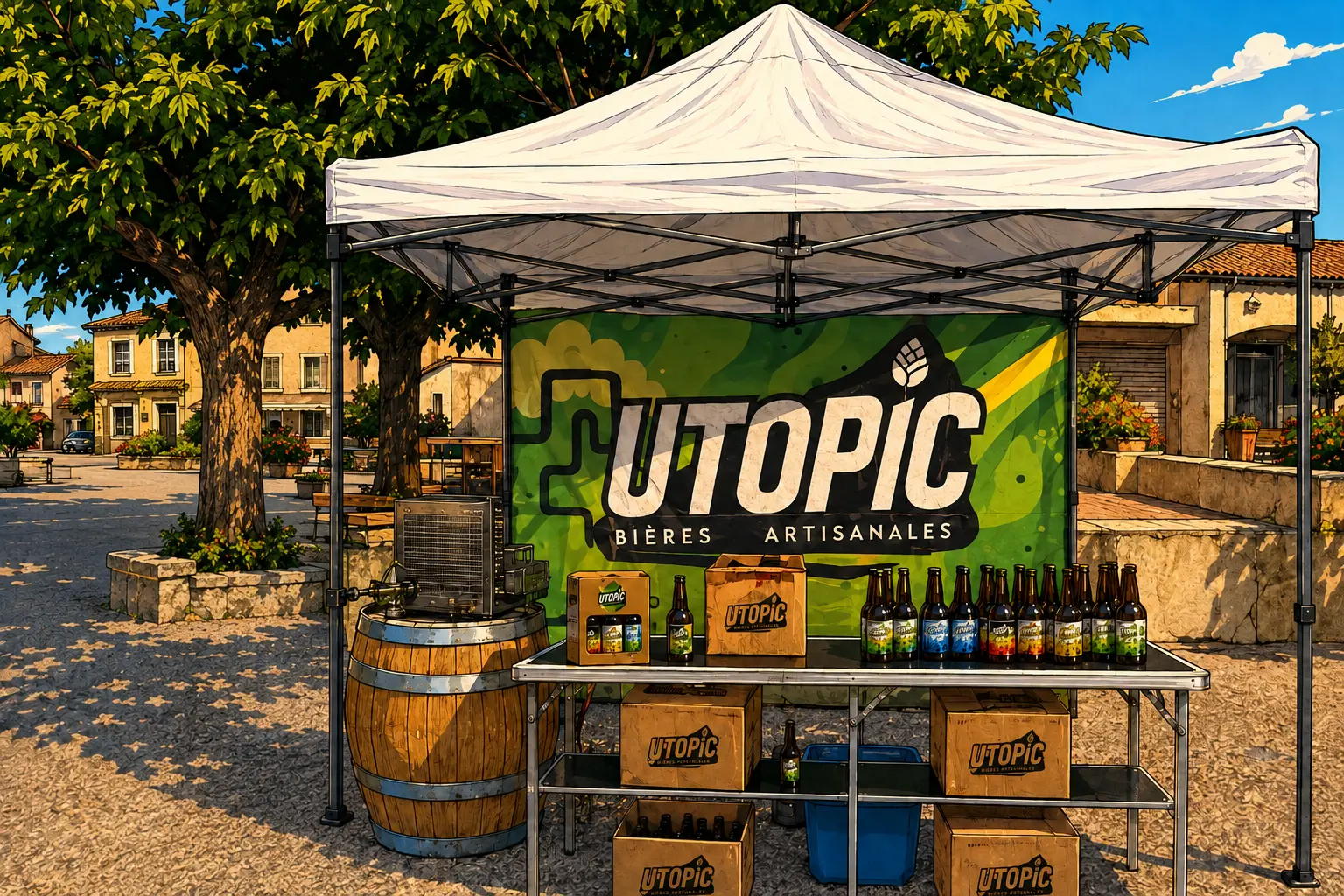 Stand de bières artisanales UTOPIC au marché de Vailhauquès
